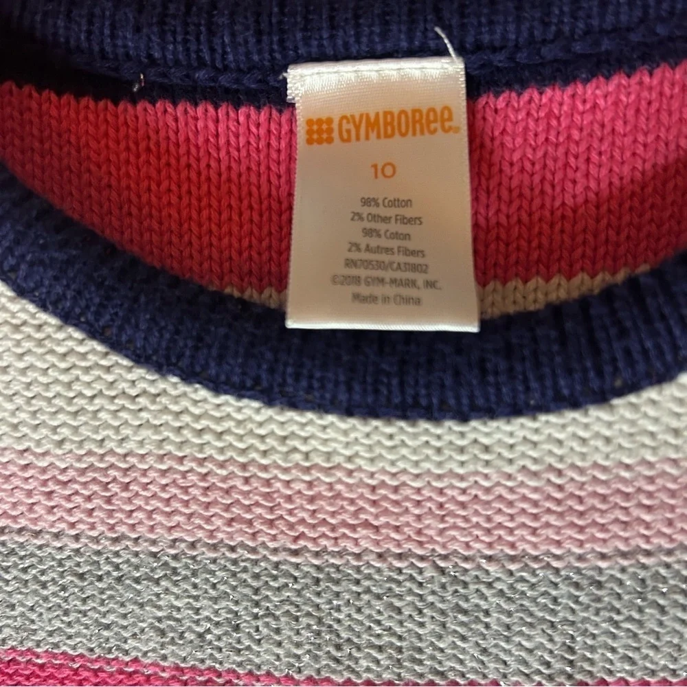 Gymboree Girls Striped Sweater Dress Pink Navy Cotton Size 10 Pockets